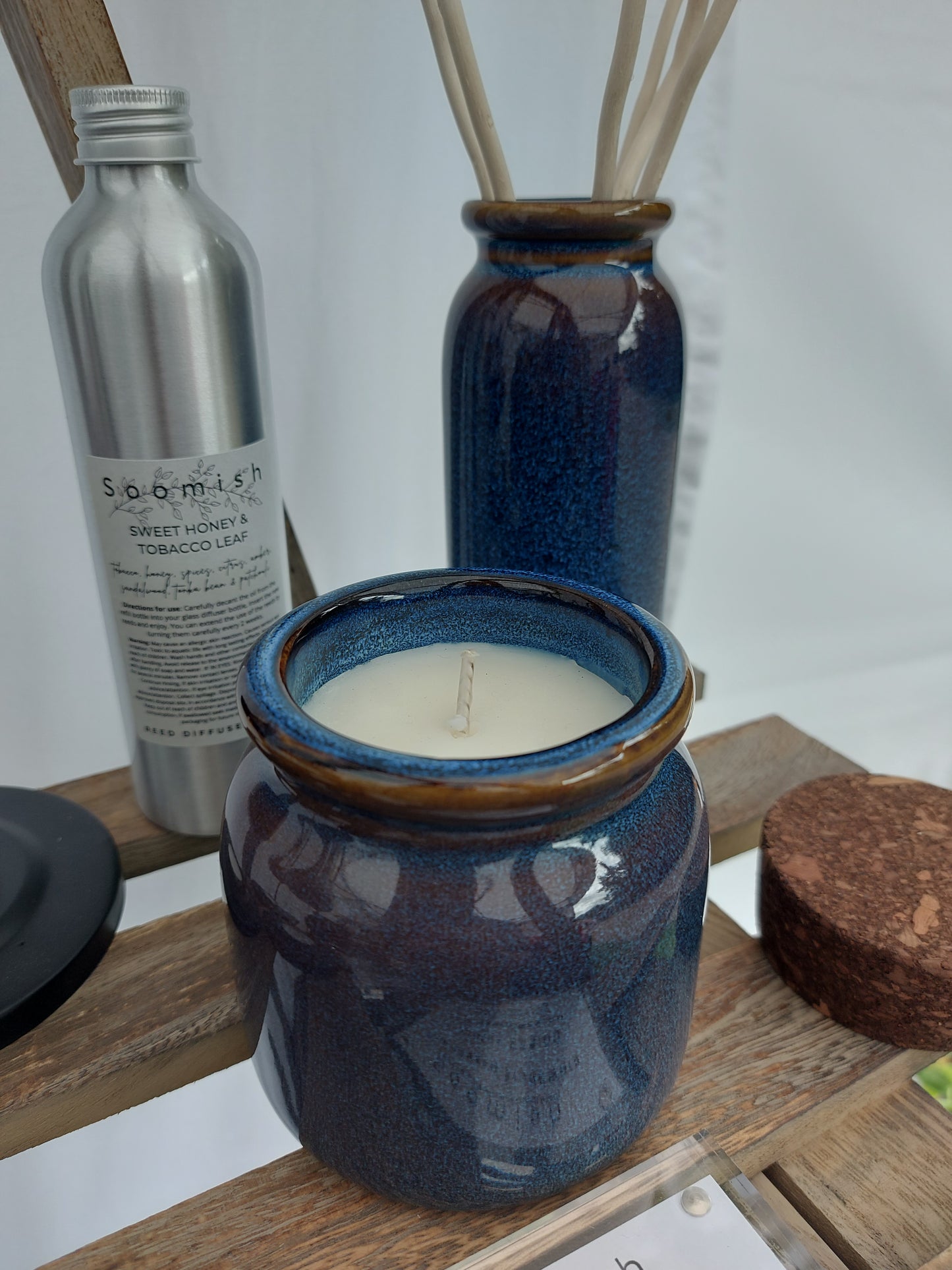 Mottled Glaced Blue Candle Jars