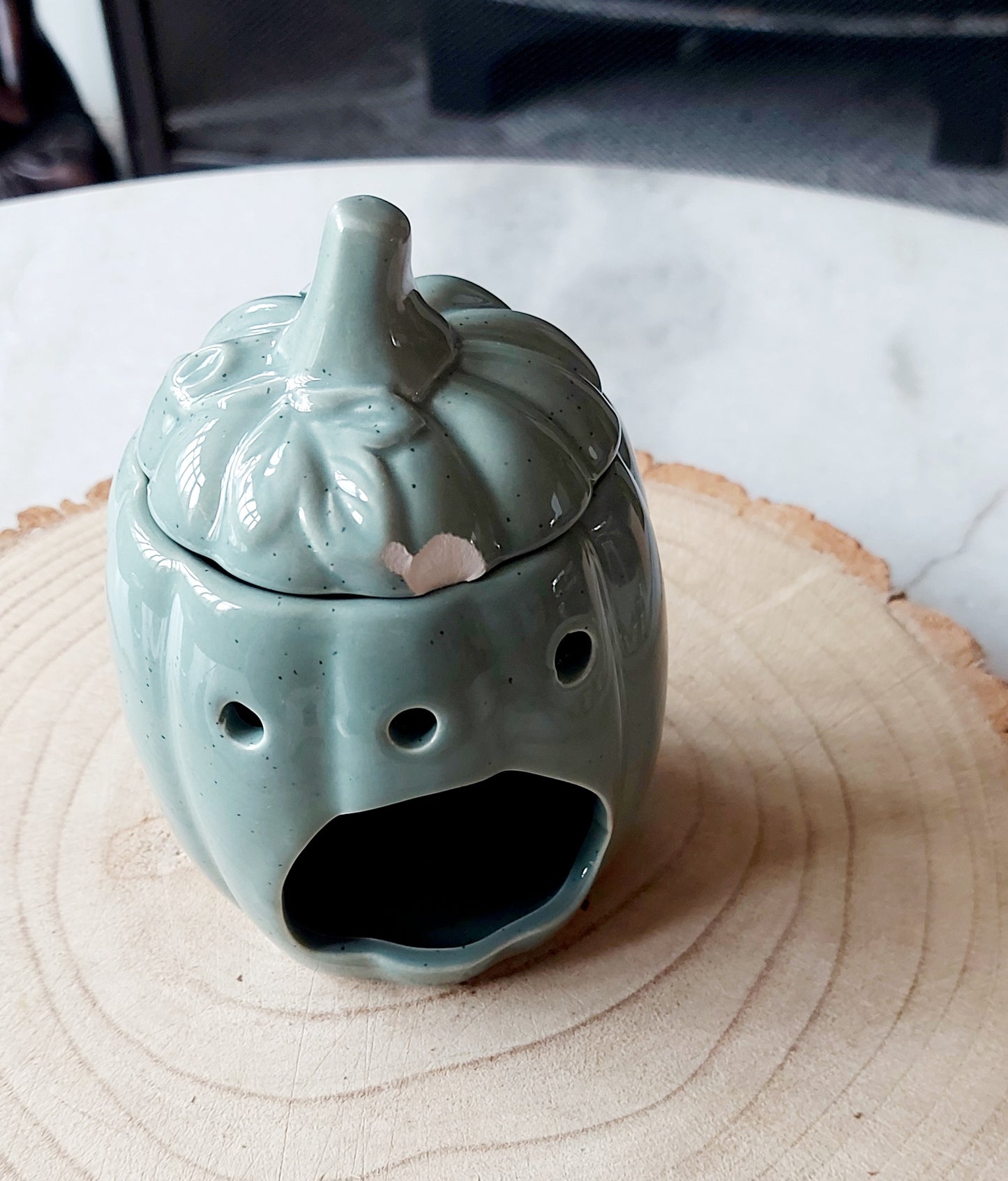 Ceramic Pumpkin Wax Burner *damaged* - Sage Green - SUPER SECONDS FESTIVAL 2025