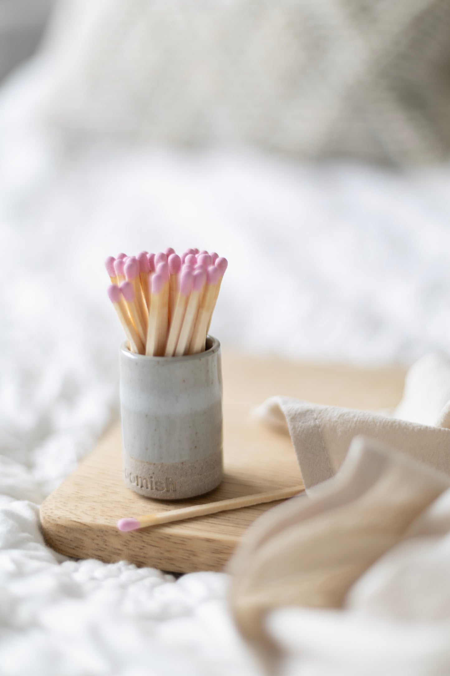 Hand thrown Ceramic Match Pot - Grey Mist
