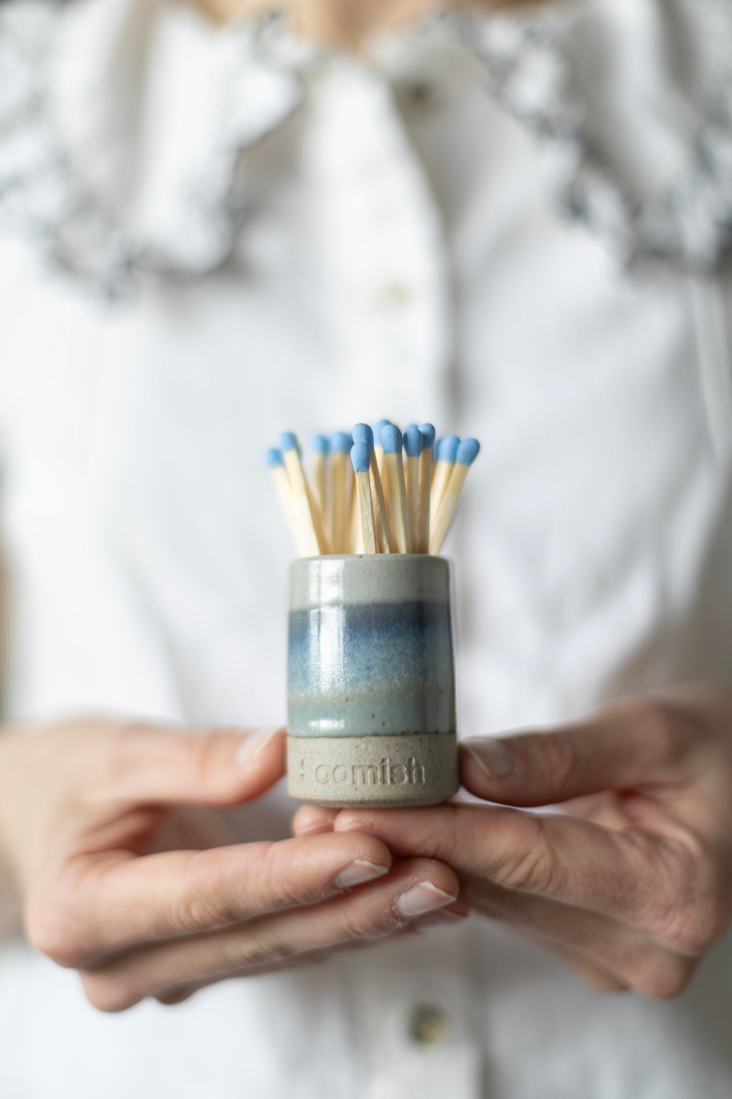 Hand thrown Ceramic Match Pot - Blue Sky
