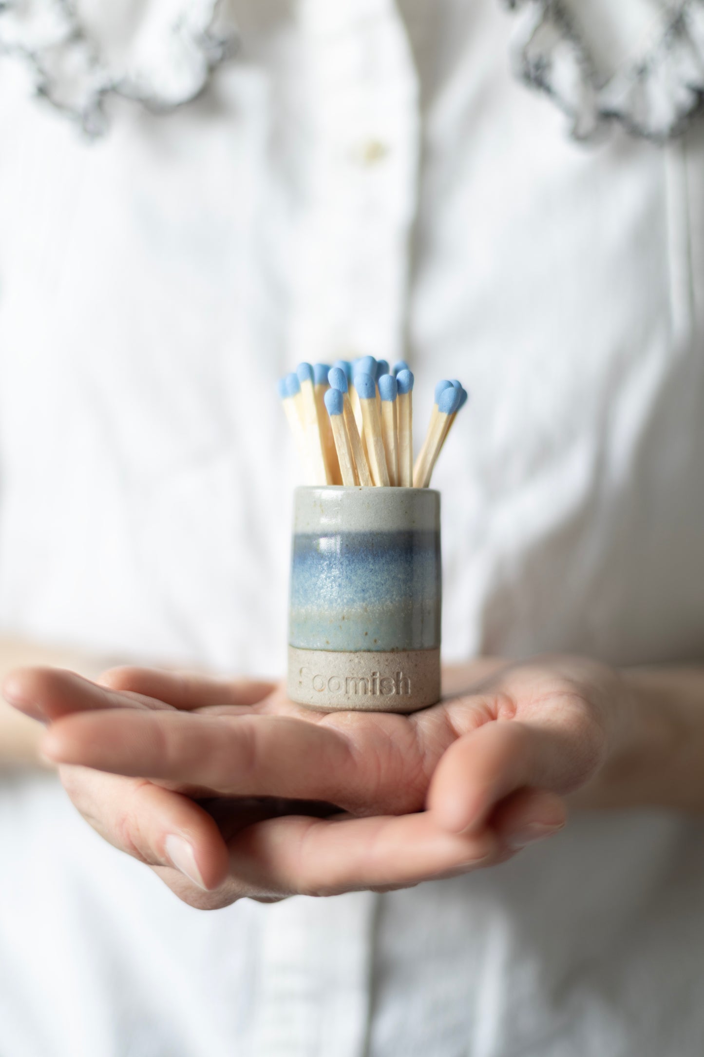 Hand thrown Ceramic Match Pot - Blue Sky