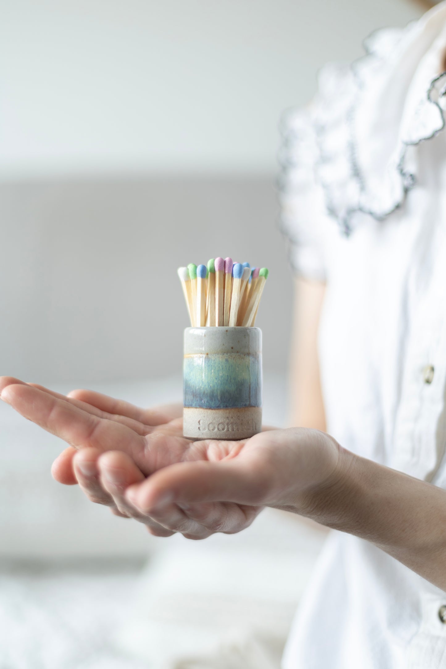 Hand thrown Ceramic Match Pot - Marine Green
