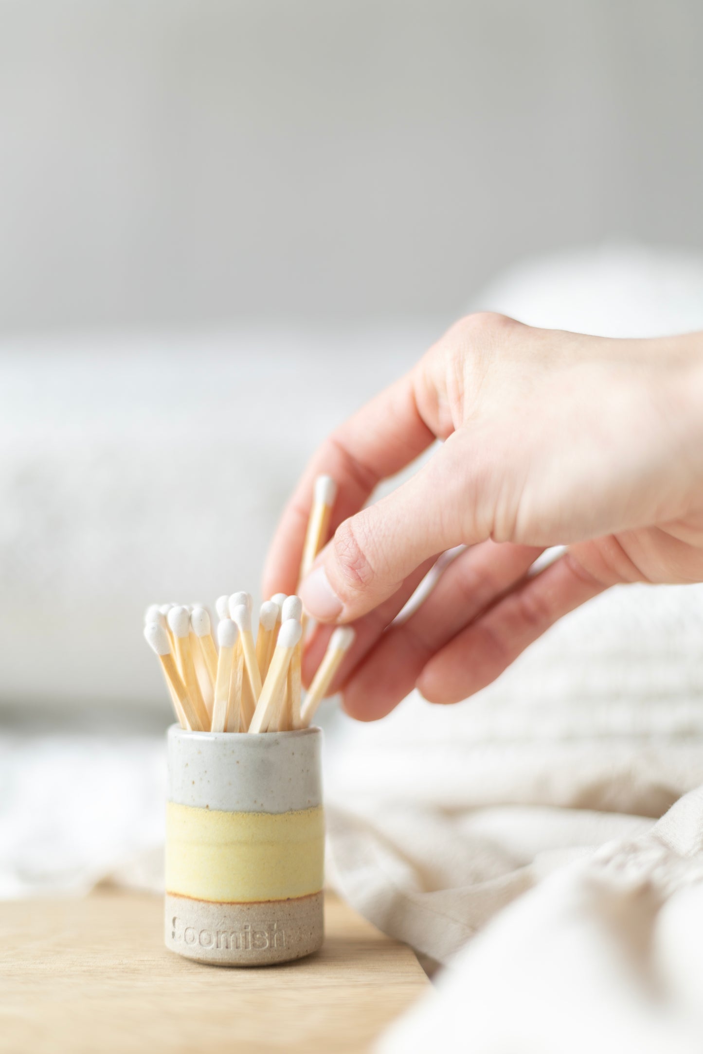 Hand thrown Ceramic Match Pot - Daisy Yellow