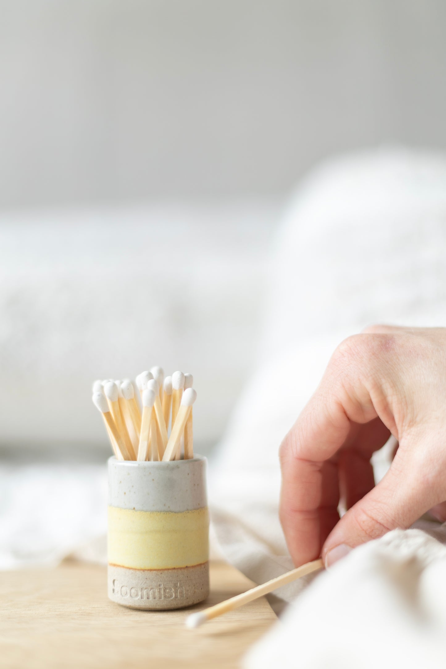 Hand thrown Ceramic Match Pot - Daisy Yellow