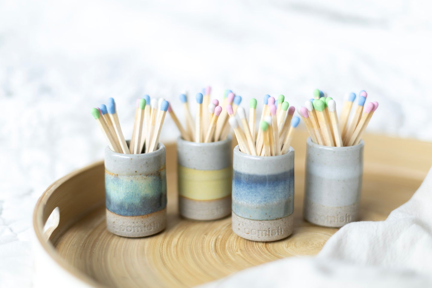 Hand thrown Ceramic Match Pot - Daisy Yellow