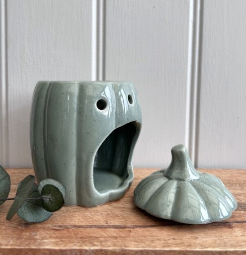 Ceramic Pumpkin Wax Burner - Sage Green