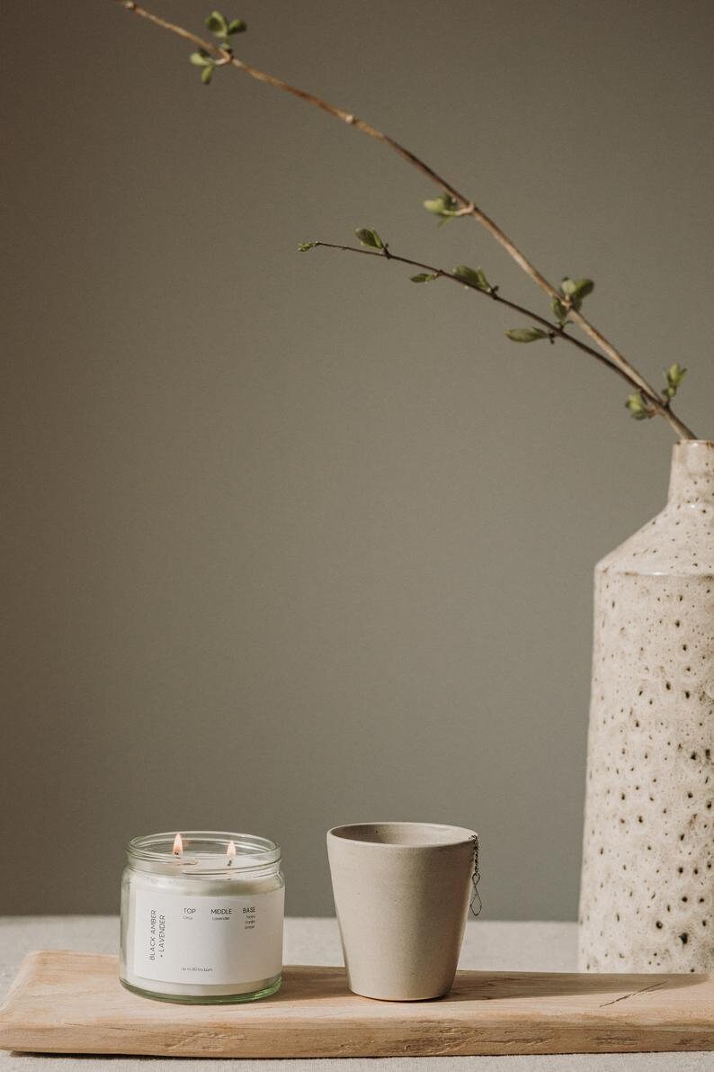 Black Amber + Lavender Scented Candle, Modern Soy Candle, Minimal Soy Candle, Handmade Soy Candle Vegan & Cruelty Free