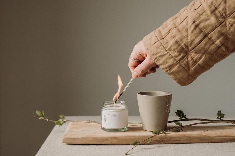Black Amber + Lavender Scented Candle, Modern Soy Candle, Minimal Soy Candle, Handmade Soy Candle Vegan & Cruelty Free