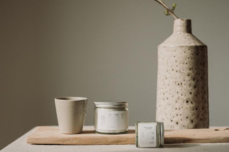 Black Amber + Lavender Scented Candle, Modern Soy Candle, Minimal Soy Candle, Handmade Soy Candle Vegan & Cruelty Free