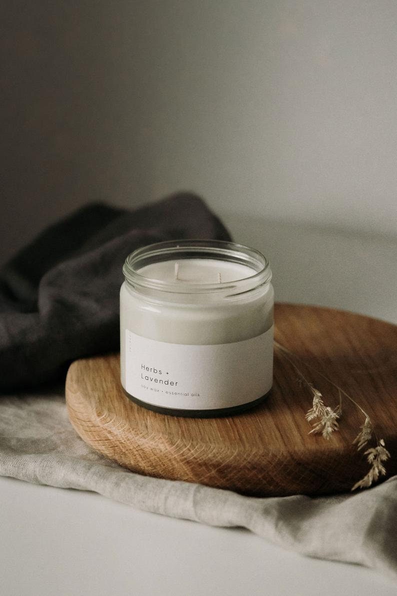 Herbs + Lavender Essential Oil Soy Candle | Naturally Scented Soy Wax Candle | 100% Natural Candle Vegan & Cruelty Free
