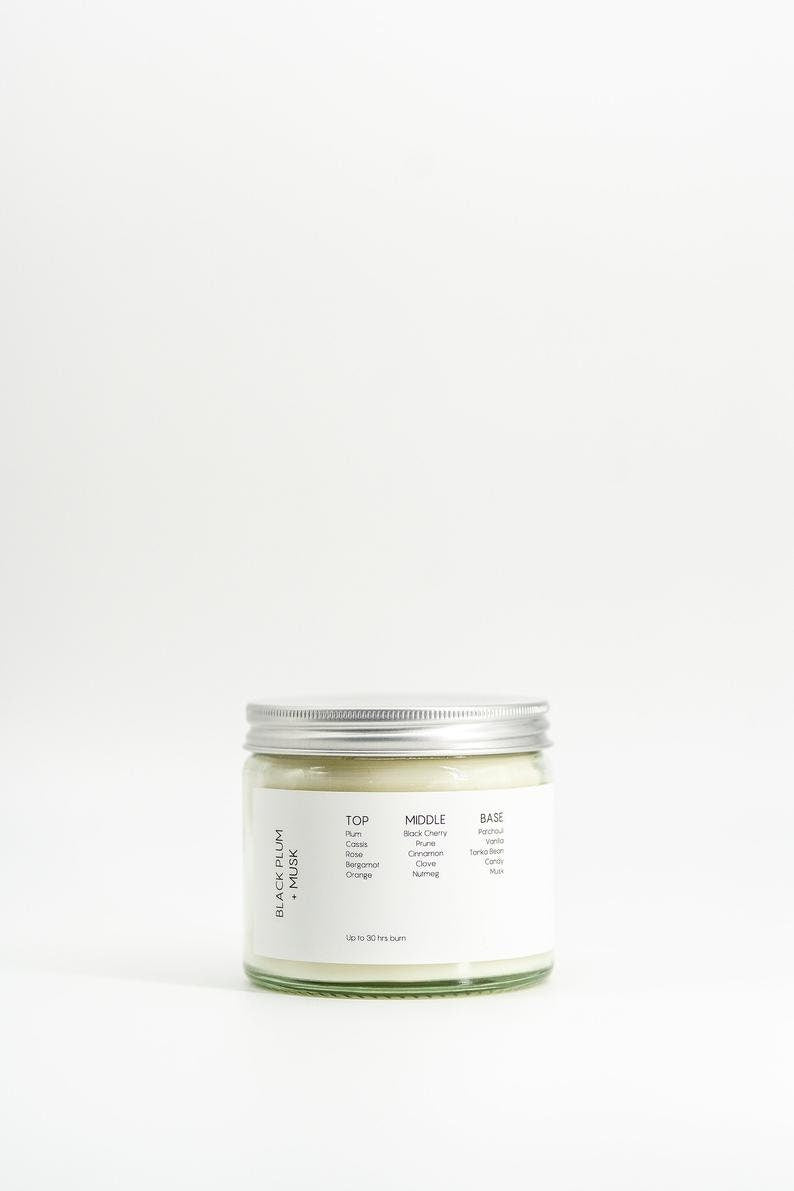 Black Plum And Musk Scented Candle, Handmade Soy Candle, Minimal Soy Candle, Modern Soy Candle Vegan & Cruelty Free