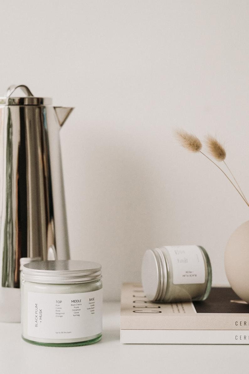 Black Plum And Musk Scented Candle, Handmade Soy Candle, Minimal Soy Candle, Modern Soy Candle Vegan & Cruelty Free