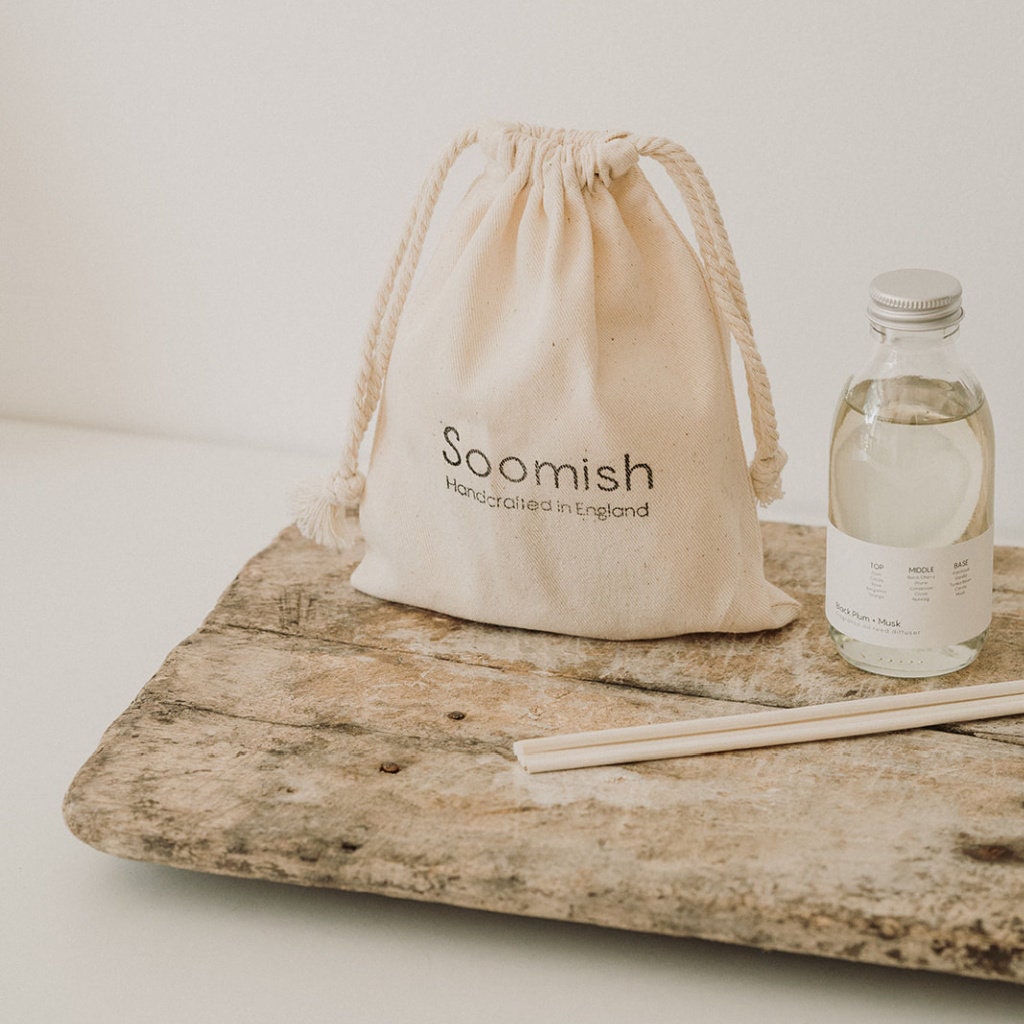 Black Plum + Musk Natural Reed Diffuser, Handmade Vegan & Cruelty Free