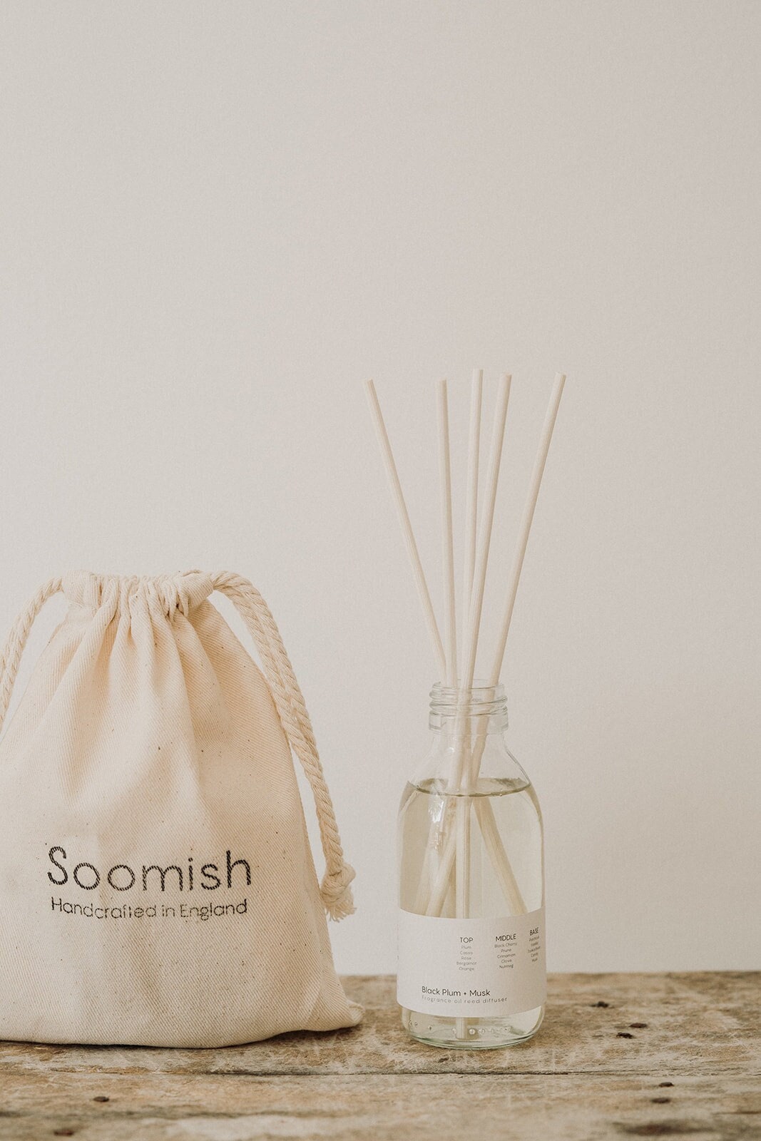 Black Plum + Musk Natural Reed Diffuser, Handmade Vegan & Cruelty Free