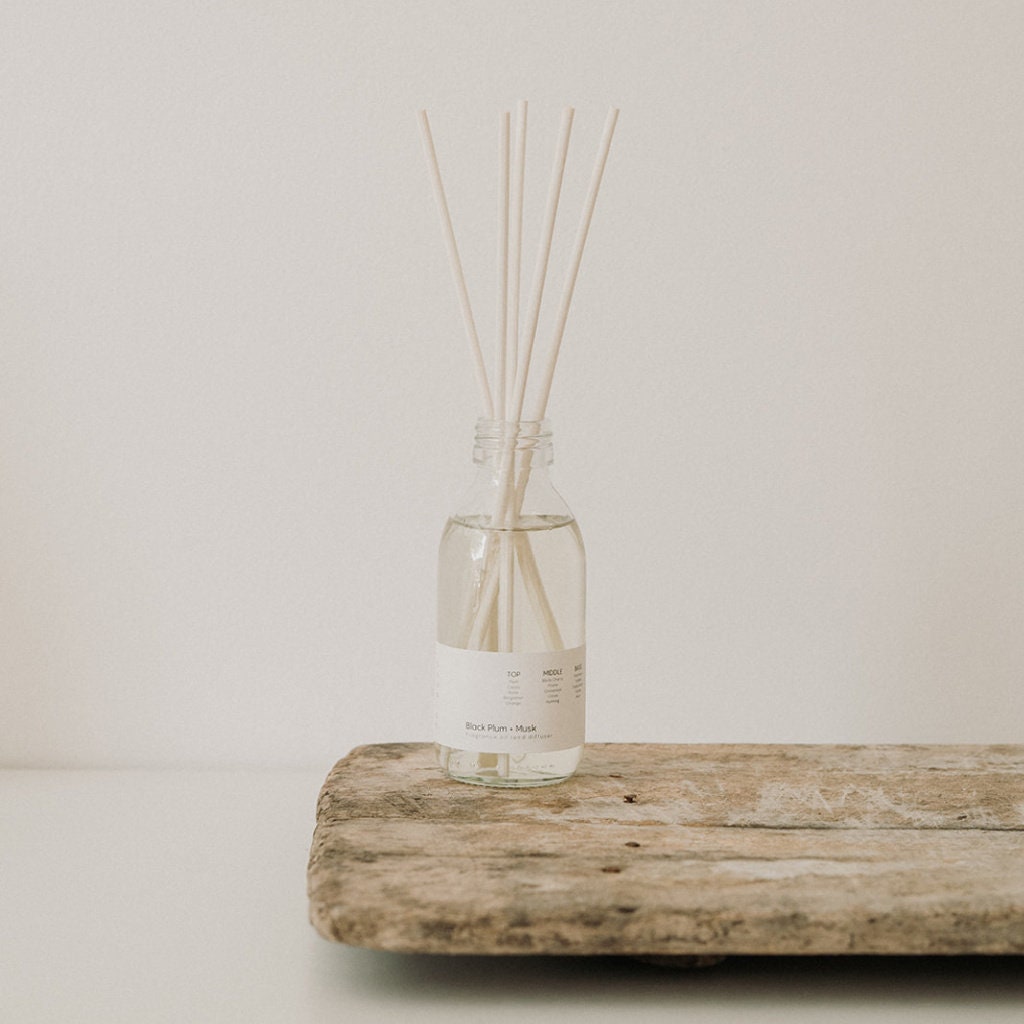 Black Plum + Musk Natural Reed Diffuser, Handmade Vegan & Cruelty Free