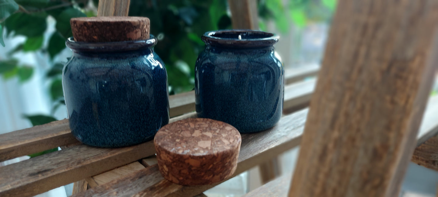 Mottled Glaced Blue Candle Jars