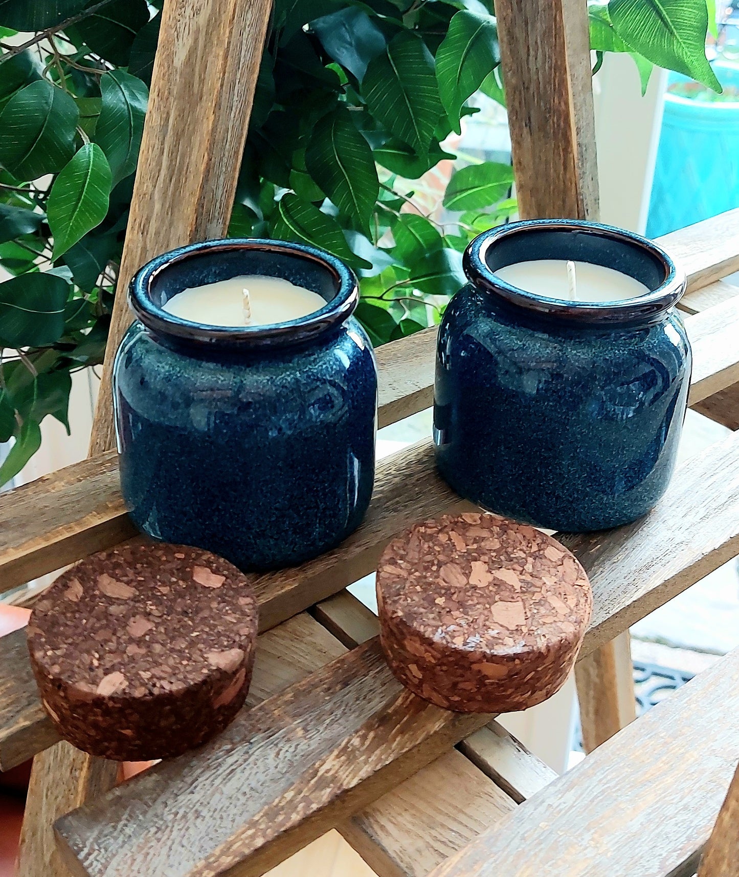 Mottled Glaced Blue Candle Jars