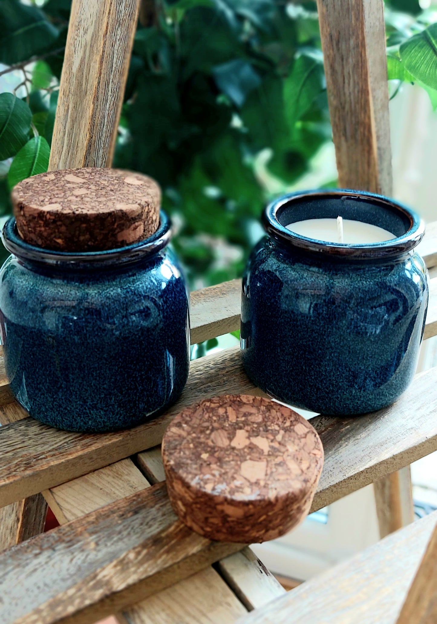 Mottled Glaced Blue Candle Jars
