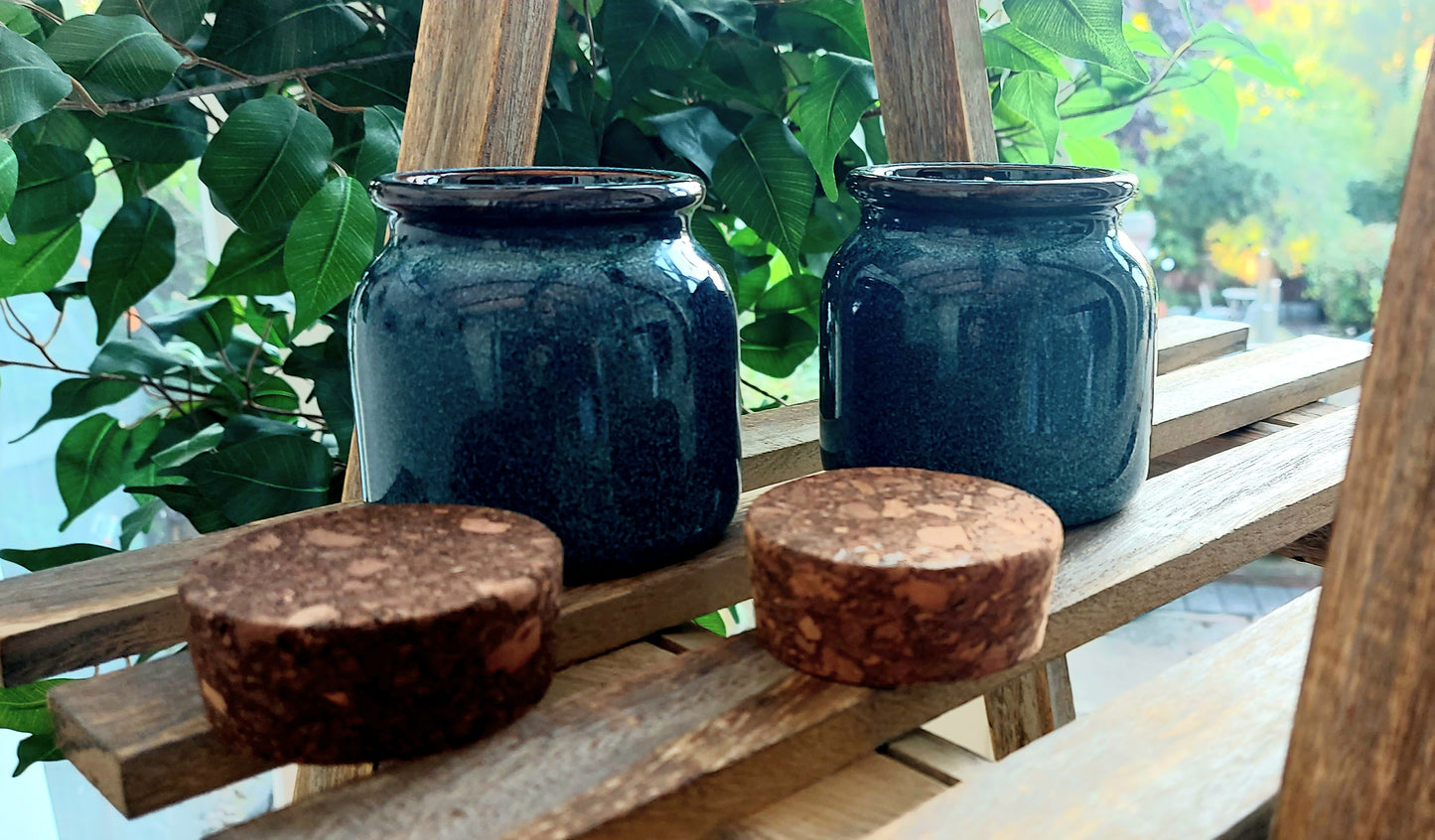 Mottled Glaced Blue Candle Jars