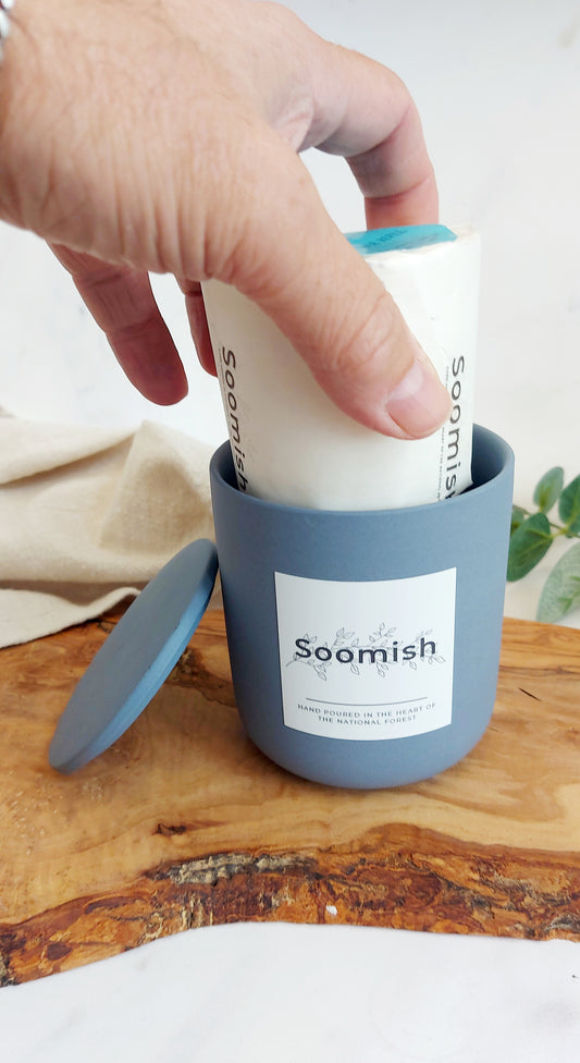 Refillable Candle Pot & Refill - Peacock Blue