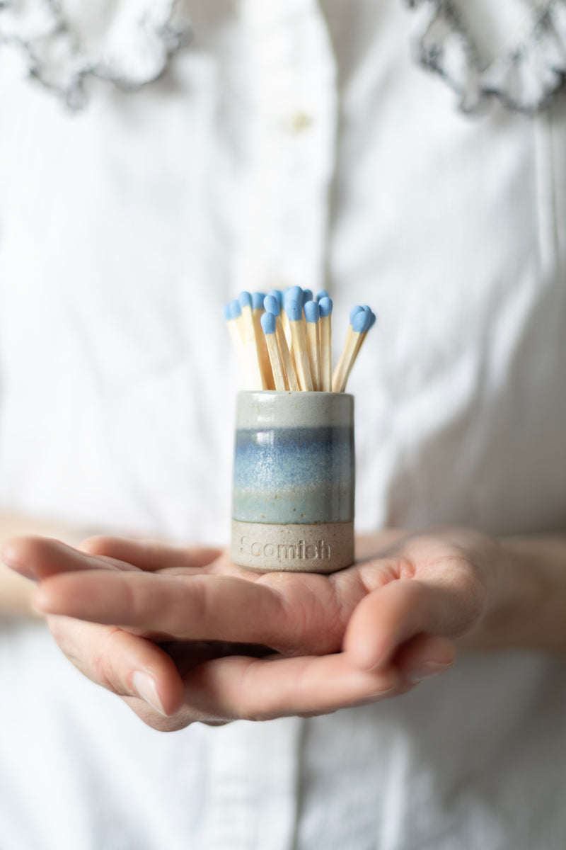 Hand thrown Ceramic Match Pot  - Blue Sky