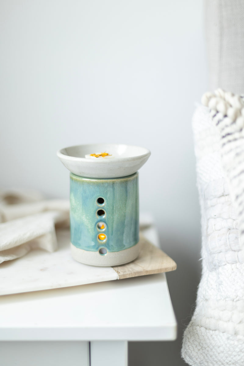 Hand thrown Pottery Wax Burner - Marine Green