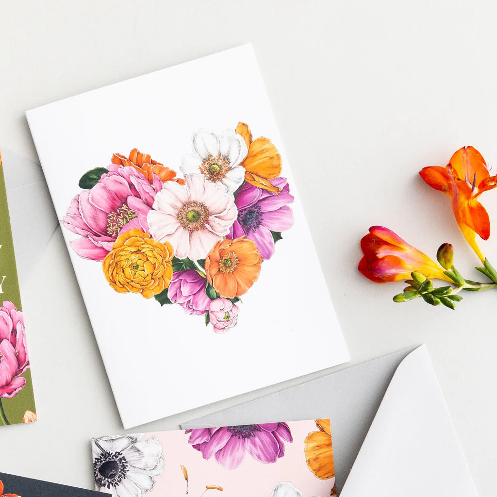 Floral Brights Heart Blank Greeting Card