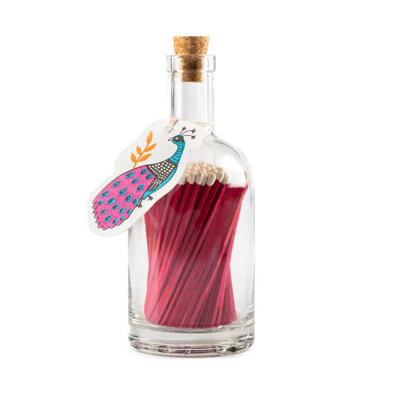 Peacock Long Luxury Matches in Glass bottle by Archivist
