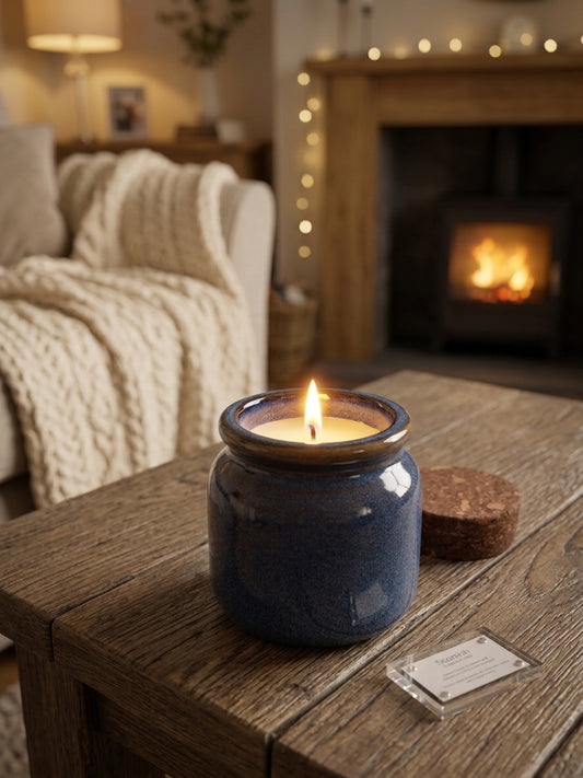 Mottled Glaced Blue Candle Jars