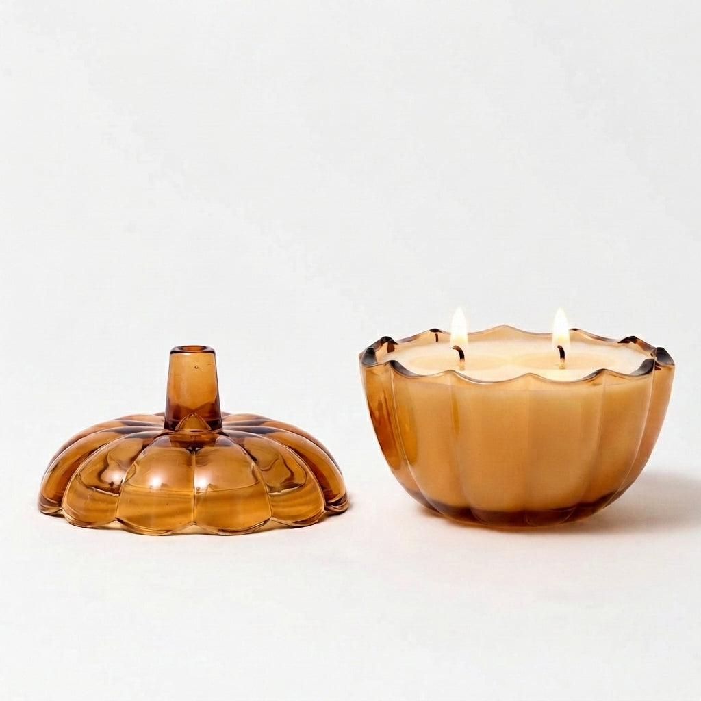 Glass Pumpkin Candle - Amber - choice of fragrance