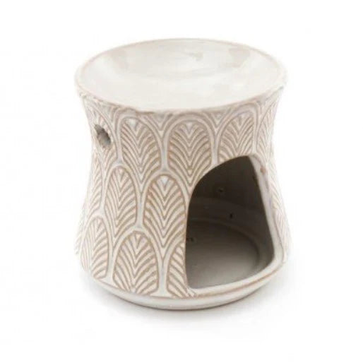 Cream Leaf Pattern Wax Burner