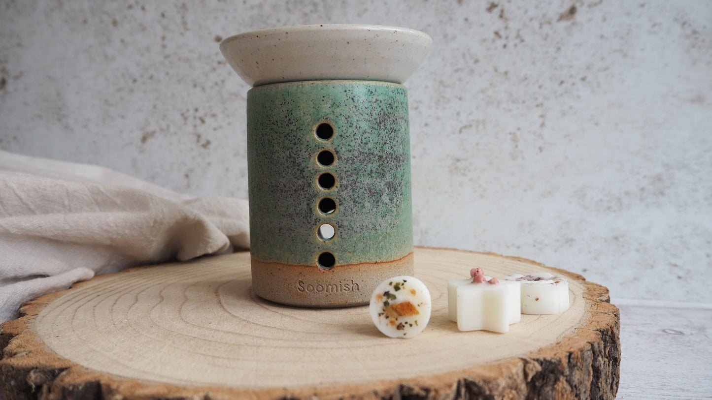 Hand thrown Pottery Wax Burner - Moss Green