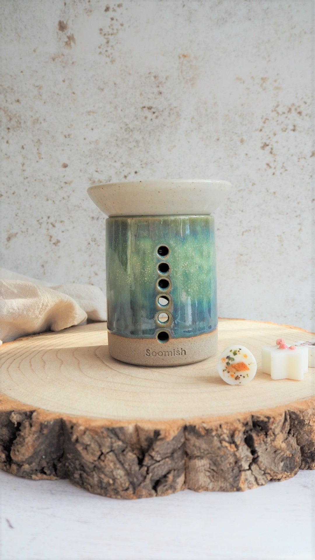 Hand thrown Pottery Wax Burner - Marine Green