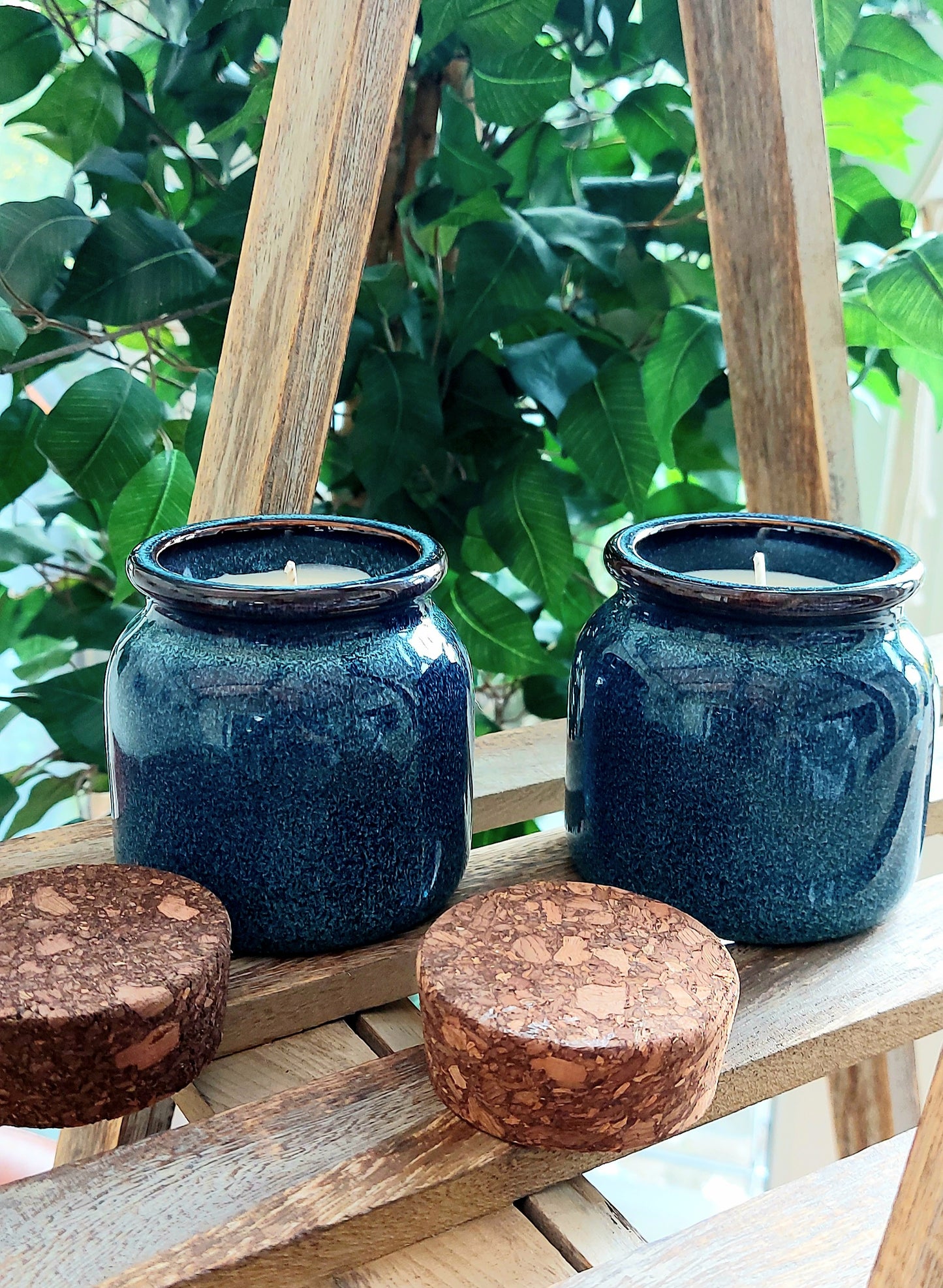 Mottled Glaced Blue Candle Jars