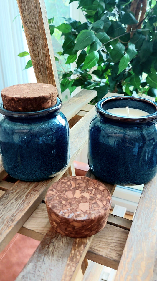 Mottled Glaced Blue Candle Jars